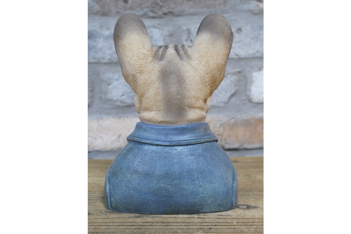 Large French Bulldog bust brown resin wearing suit ornament