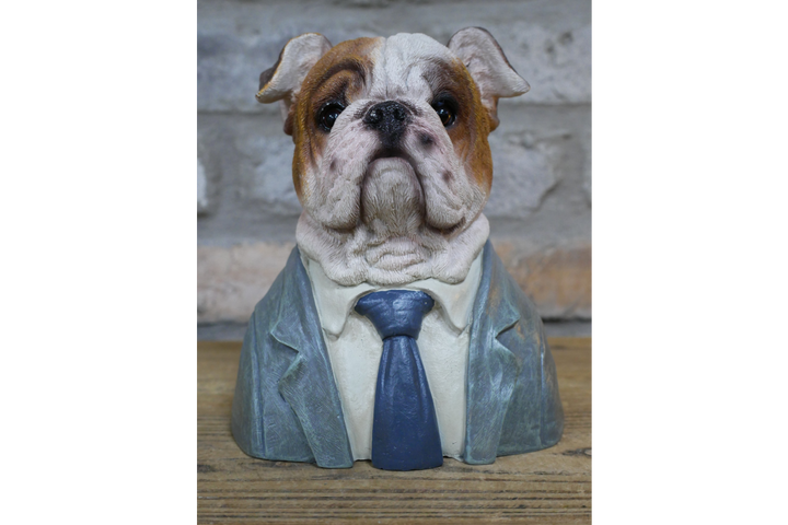 Bulldog Bust Resin Ornament in Suit Quirky Home Décor