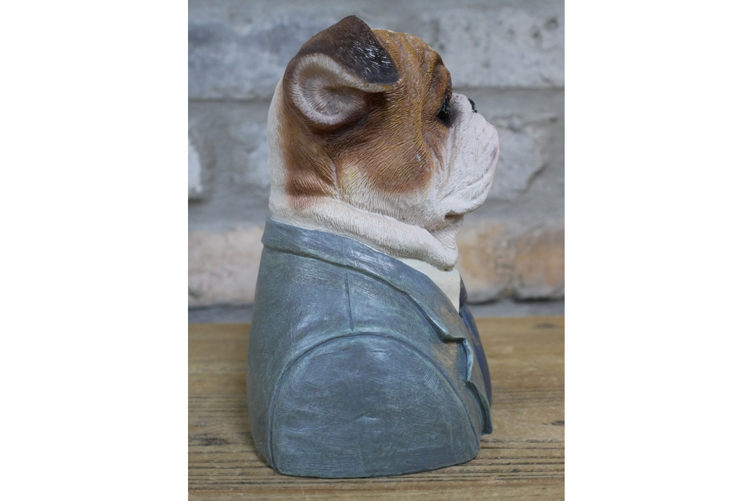 Bulldog Bust Resin Ornament in Suit Quirky Home Décor