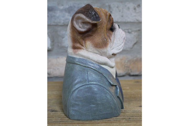 Bulldog Bust Resin Ornament in Suit Quirky Home Décor