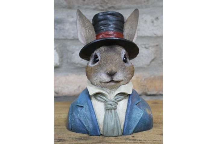 Rabbit Bust Resin Ornament Wearing Suit and Hat – quirky Home Décor