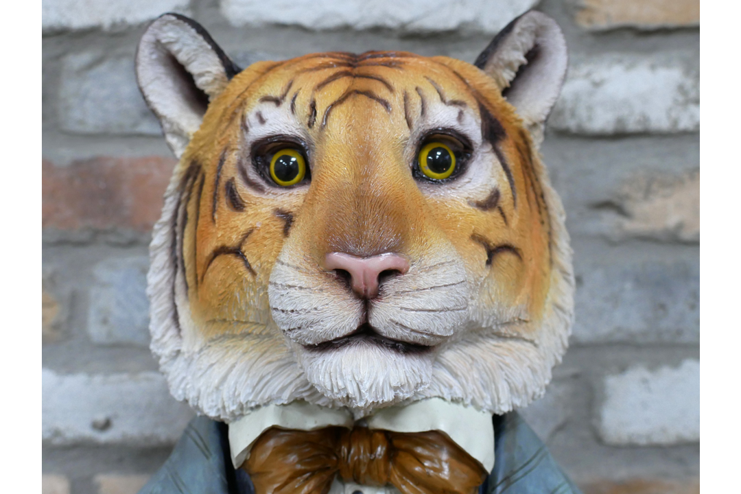 Tiger Bust Resin Ornament in Suit, Quirky Animal Home Decor