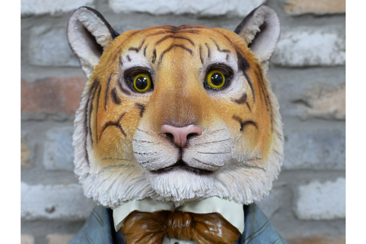 Tiger Bust Resin Ornament in Suit, Quirky Animal Home Decor