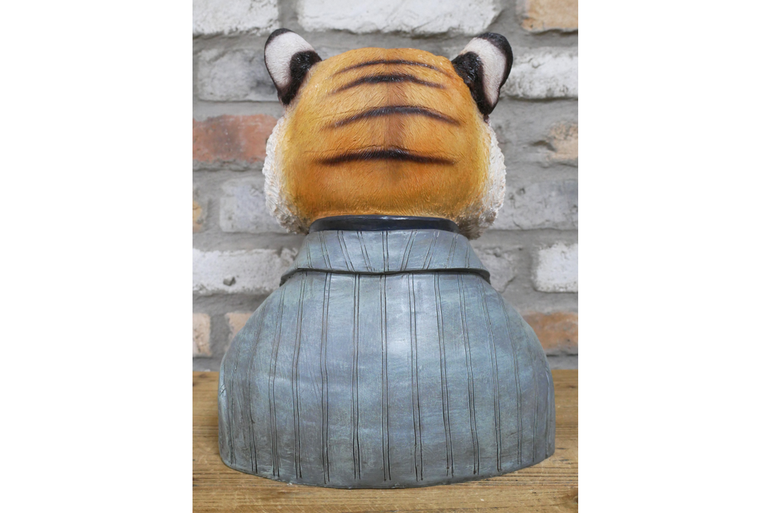 Tiger Bust Resin Ornament in Suit, Quirky Animal Home Decor