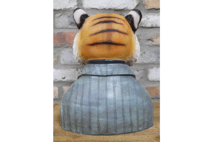 Tiger Bust Resin Ornament in Suit, Quirky Animal Home Decor