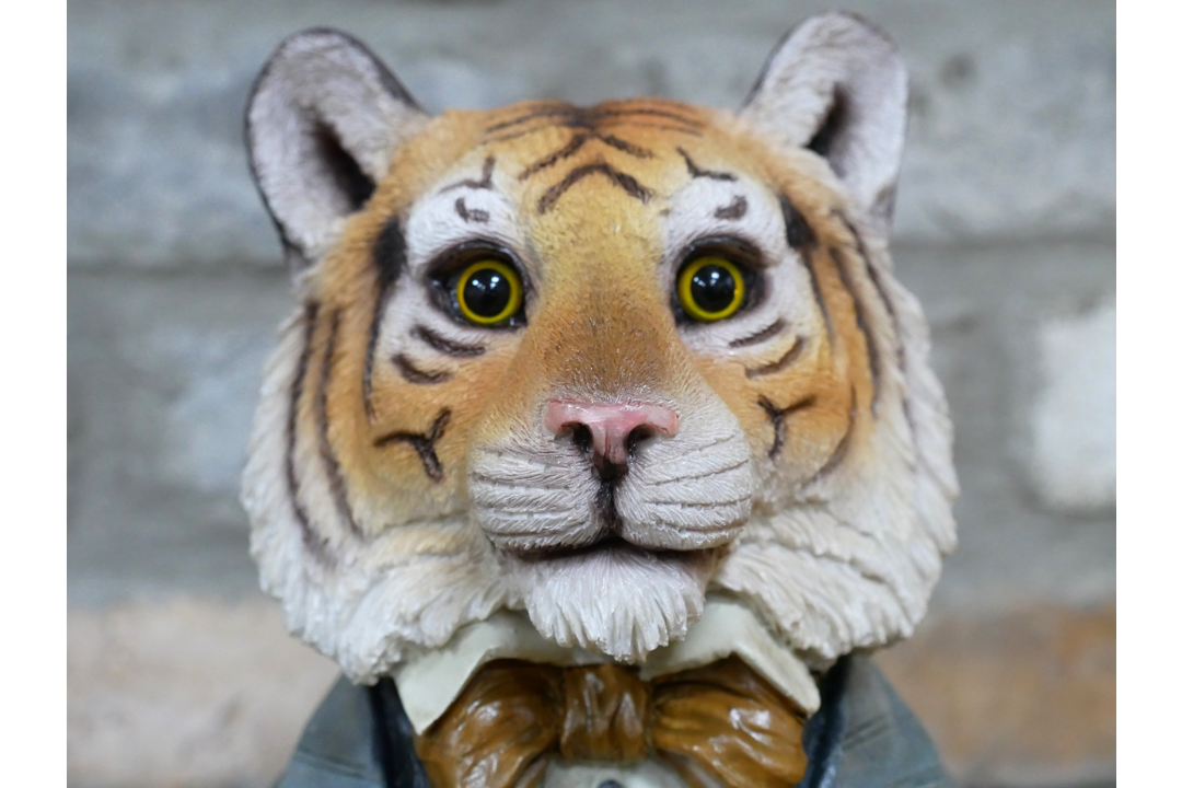 Tiger Bust Resin Ornament in Suit, Quirky Animal Home Decor