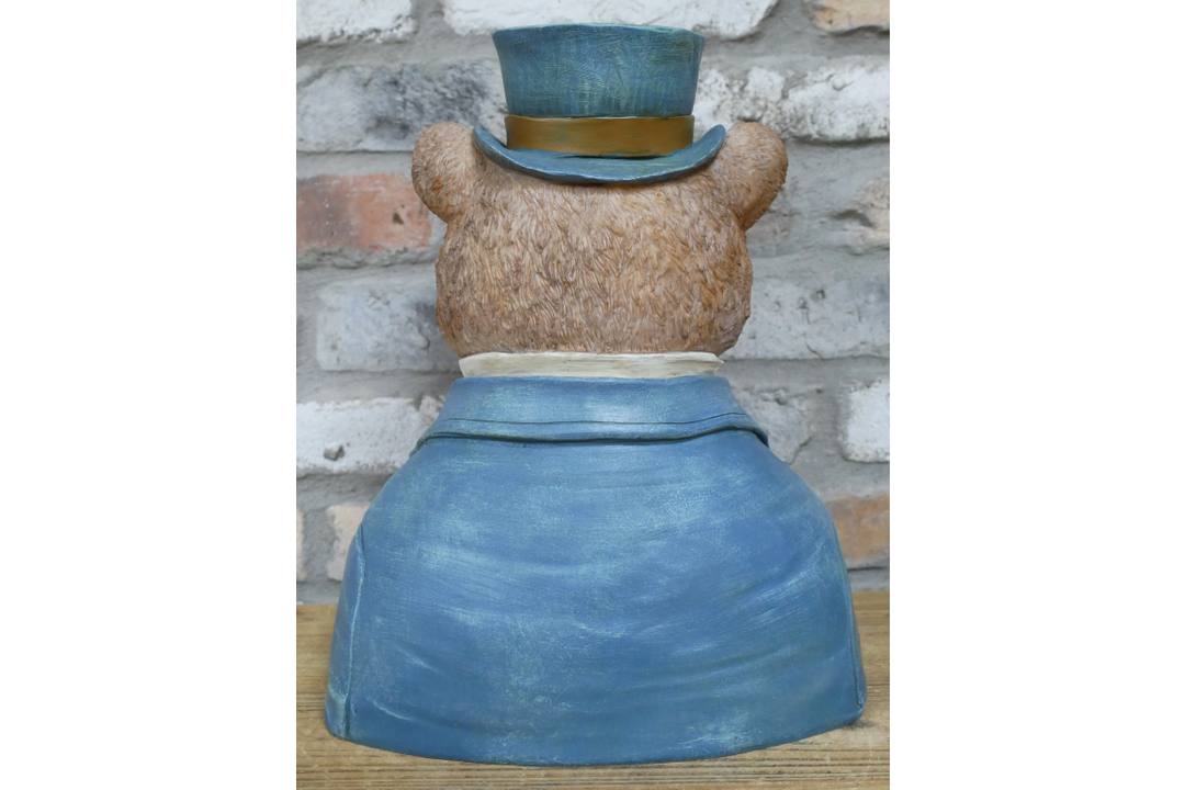 Bear Bust Resin Figurine Wearing Suit and Hat Quirky Home Decor