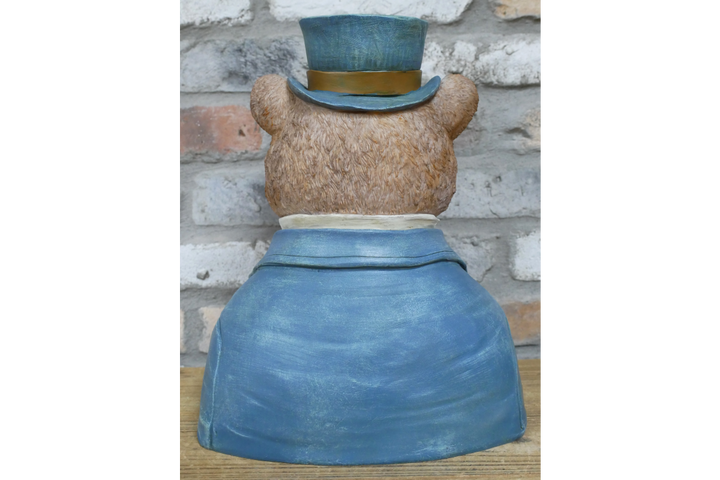 Bear Bust Resin Figurine Wearing Suit and Hat Quirky Home Decor