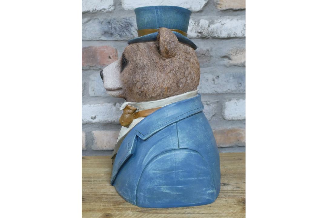 Bear Bust Resin Figurine Wearing Suit and Hat Quirky Home Decor