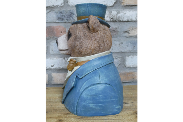 Bear Bust Resin Figurine Wearing Suit and Hat Quirky Home Decor