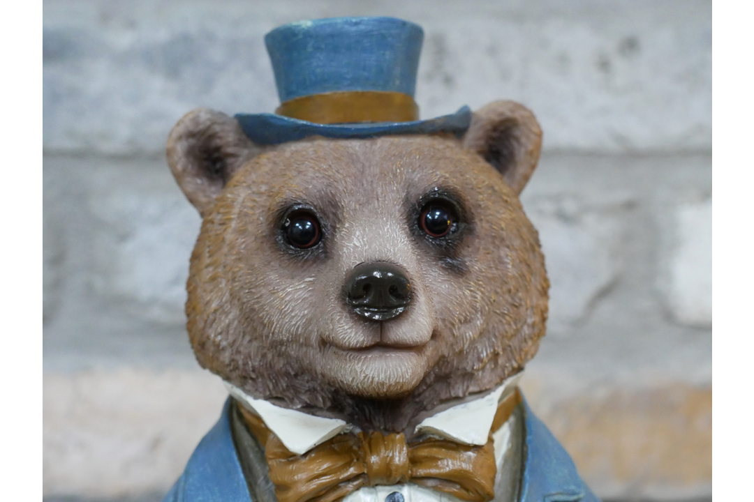 Bear Bust Resin Figurine Wearing Suit and Hat Quirky Home Decor