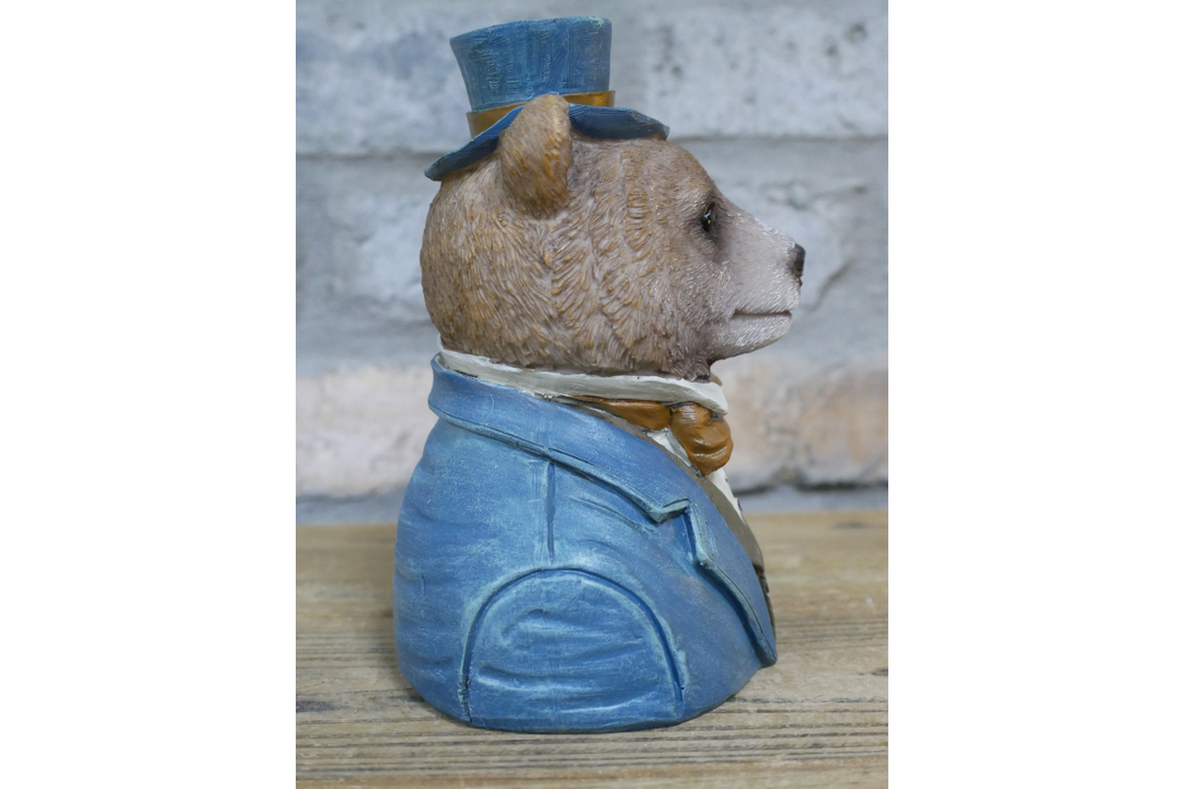 Bear Bust Resin Figurine Wearing Suit and Hat Quirky Home Decor