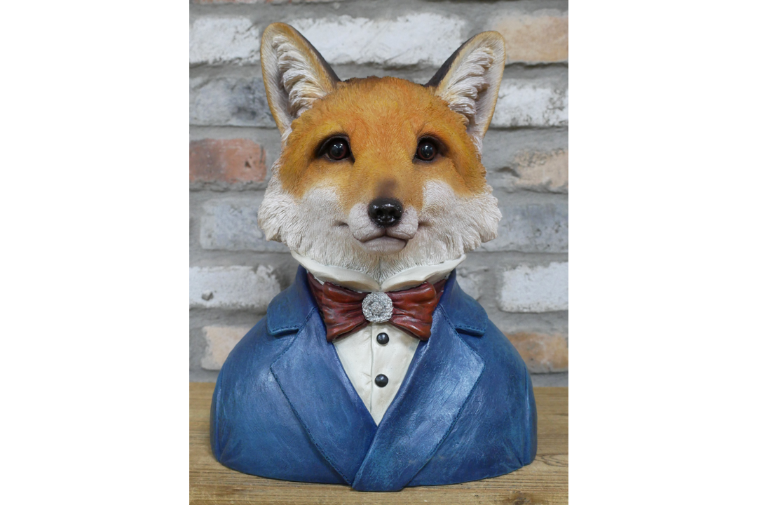 Dapper Fox Bust Resin Figurine in Suit Quirky Home Decor Ornament