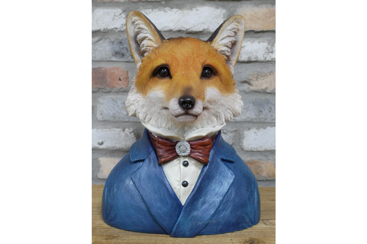 Dapper Fox Bust Resin Figurine in Suit Quirky Home Decor Ornament