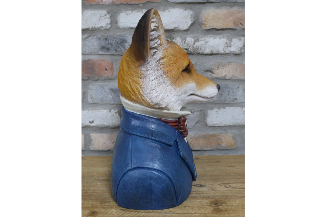 Dapper Fox Bust Resin Figurine in Suit Quirky Home Decor Ornament