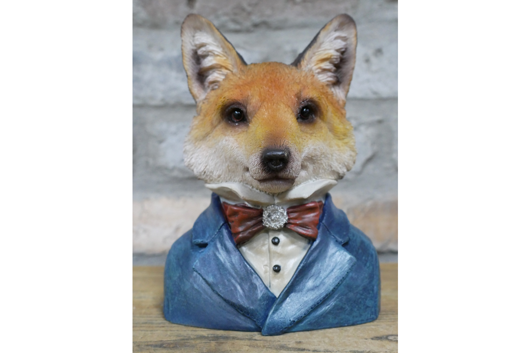 Dapper Fox Bust Resin Figurine in Suit Quirky Home Decor Ornament