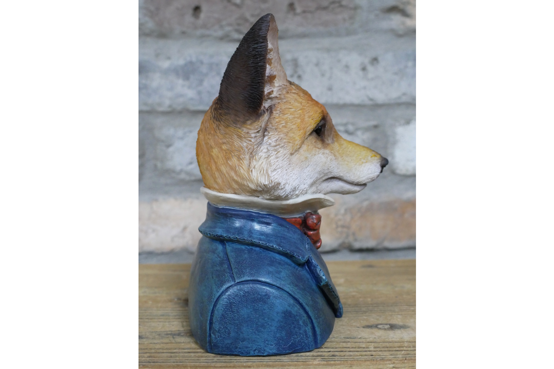 Dapper Fox Bust Resin Figurine in Suit Quirky Home Decor Ornament