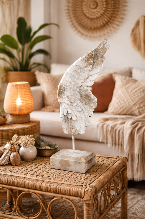 Angel Wings Bust Decorative Ornament – Stone Effect Home Decor Sculpture