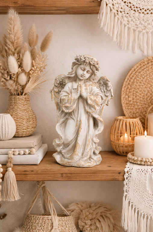 Cherub Statue Stone Effect Figurine – Decorative Home Decor Sculpture