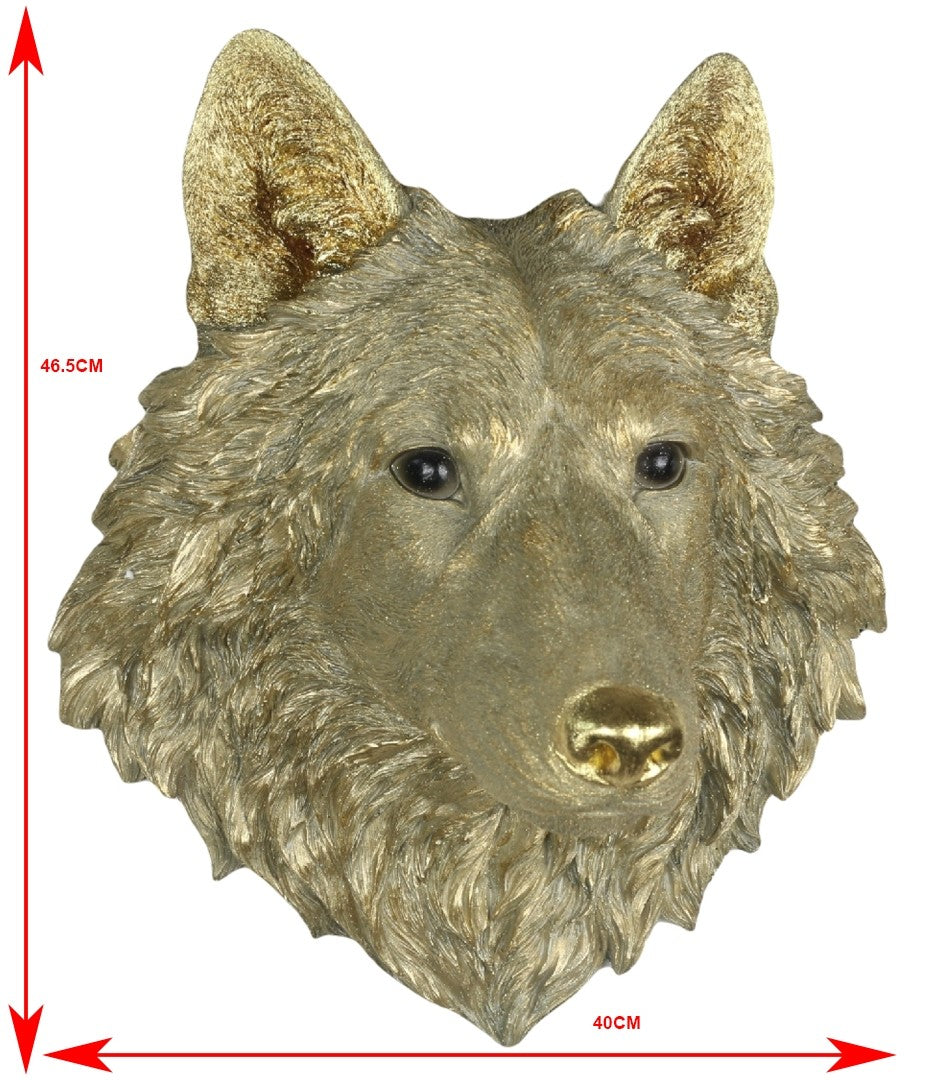 Gold Wolf & Tiger Head Wall Art– Faux Taxidermy Resin Décor | Statement wall Décor Home Accent