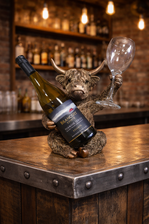 Highland Cow Wine & Glass Holder– Decorative Rustic Animal Wine Bottle Stand & Display