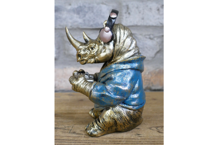 Gaming Rhino Figurine – Small Animal Resin Sculpture Decorative Home & Office Art