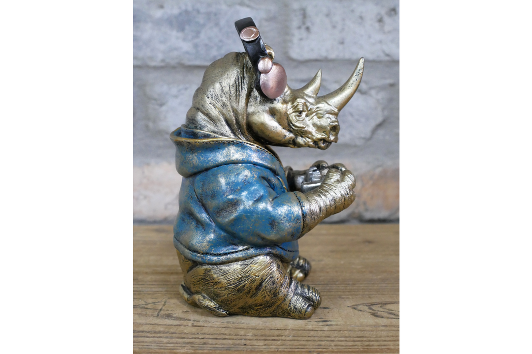 Gaming Rhino Figurine – Small Animal Resin Sculpture Decorative Home & Office Art