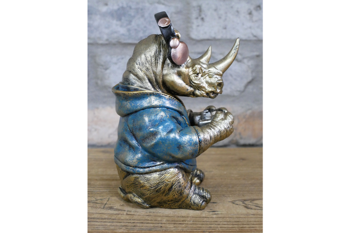 Gaming Rhino Figurine – Small Animal Resin Sculpture Decorative Home & Office Art