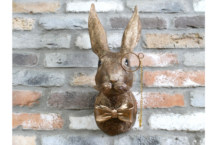 Bronze Finish Rabbit in suit Wall Art Resin Sculpture – Decorative Home Wall Ornament