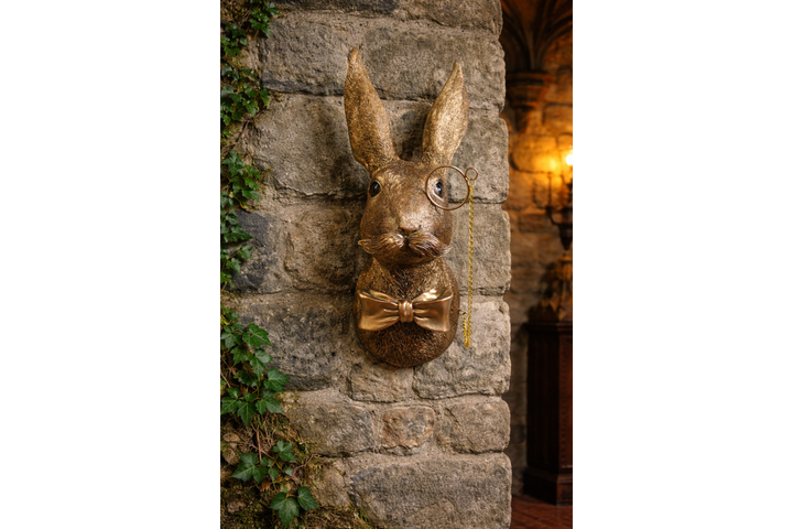 Bronze Finish Rabbit in suit Wall Art Resin Sculpture – Decorative Home Wall Ornament