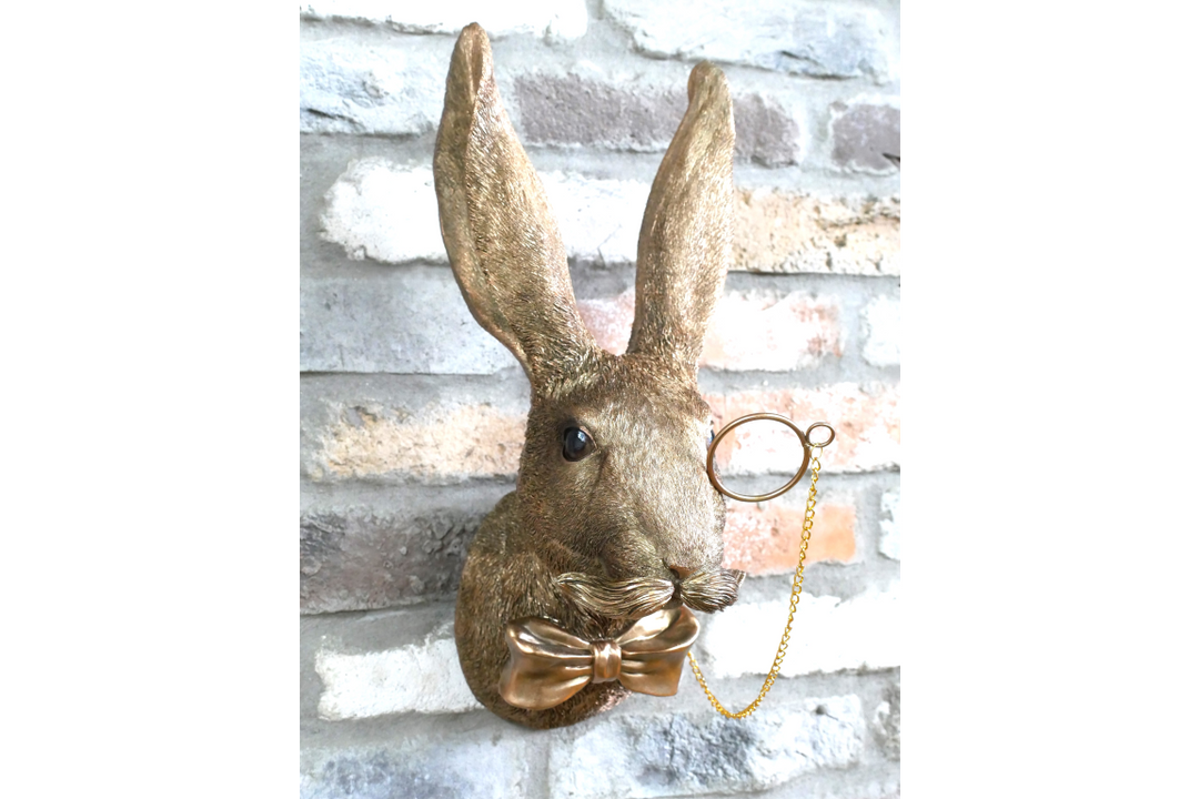 Bronze Finish Rabbit in suit Wall Art Resin Sculpture – Decorative Home Wall Ornament