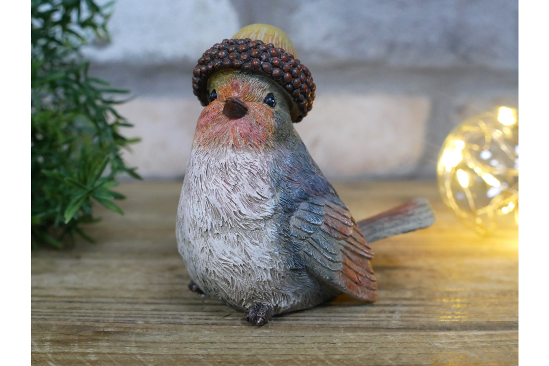 Robin Ornaments with Hats – Straw & Acorn | Decorative Garden & Home Sculptures