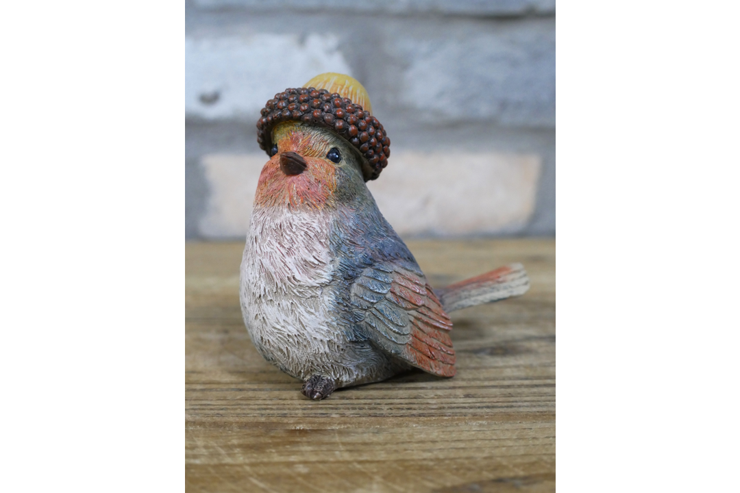 Robin Ornaments with Hats – Straw & Acorn | Decorative Garden & Home Sculptures
