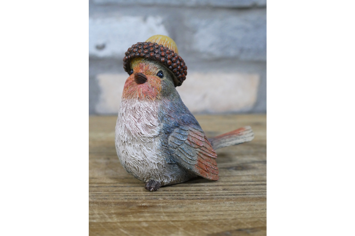 Robin Ornaments with Hats – Straw & Acorn | Decorative Garden & Home Sculptures