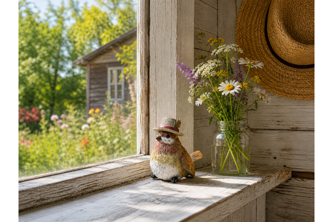 Robin Ornaments with Hats – Straw & Acorn | Decorative Garden & Home Sculptures
