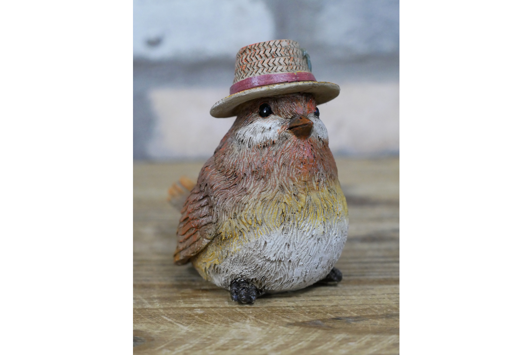 Robin Ornaments with Hats – Straw & Acorn | Decorative Garden & Home Sculptures