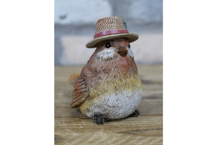 Robin Ornaments with Hats – Straw & Acorn | Decorative Garden & Home Sculptures