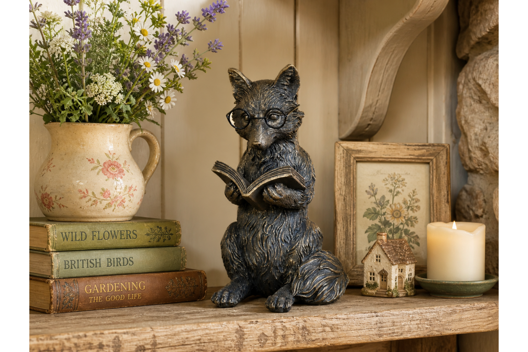 Reading Fox & Rabbit Reading Decor | Whimsical Animal Book Lovers Ornaments