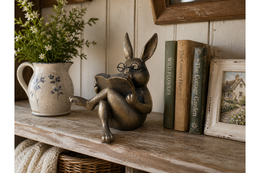 Reading Fox & Rabbit Reading Decor | Whimsical Animal Book Lovers Ornaments