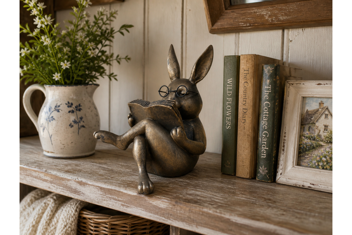 Reading Fox & Rabbit Reading Decor | Whimsical Animal Book Lovers Ornaments