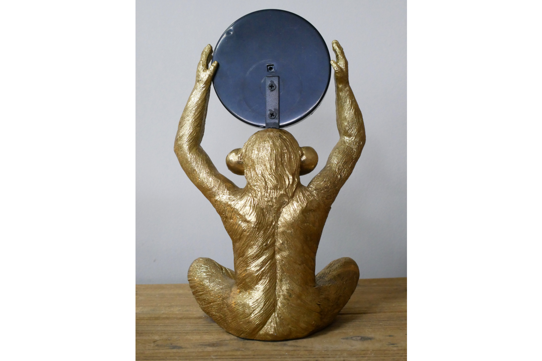 Gold Monkey with Round Mirror Above Head Resin Sculpture – Unique Home & Office Decor