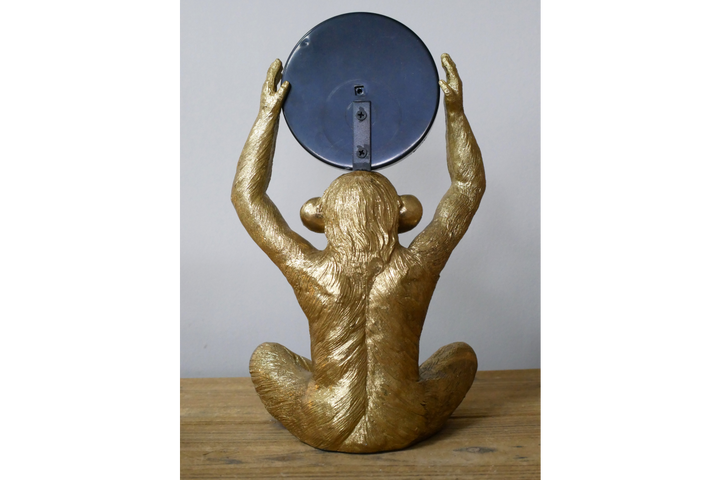 Gold Monkey with Round Mirror Above Head Resin Sculpture – Unique Home & Office Decor