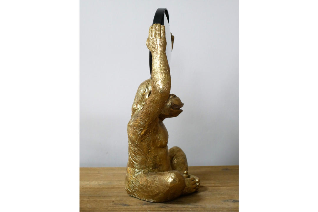 Gold Monkey with Round Mirror Above Head Resin Sculpture – Unique Home & Office Decor