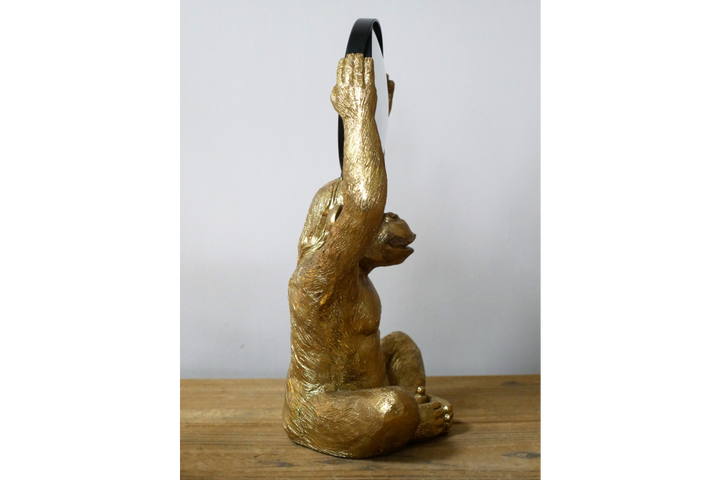 Gold Monkey with Round Mirror Above Head Resin Sculpture – Unique Home & Office Decor