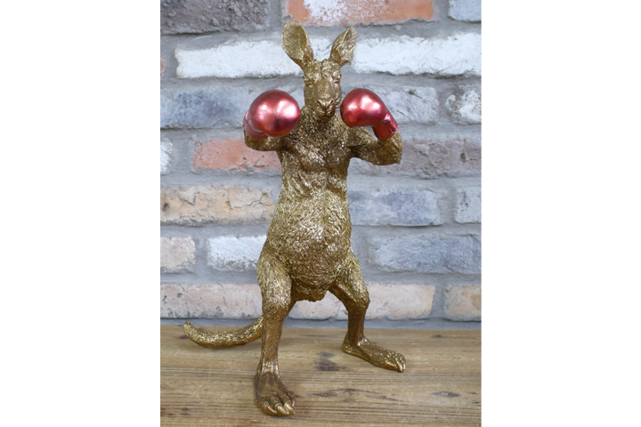 Kangaroo Boxer Resin Sculpture Gold with Red Gloves Decorative Home & office Ornament