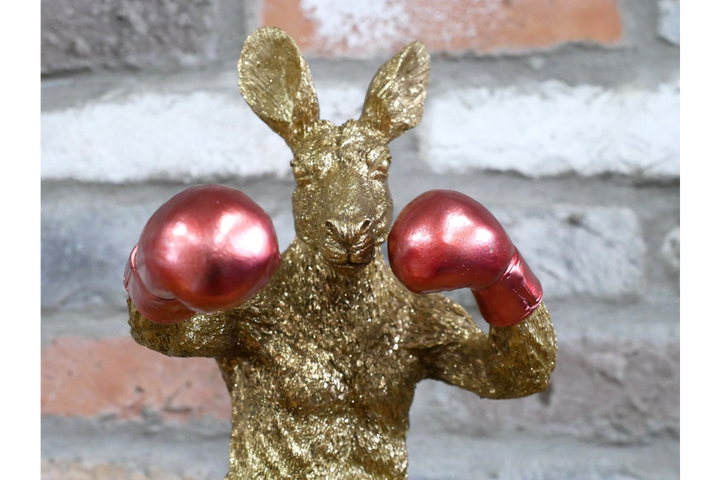 Kangaroo Boxer Resin Sculpture Gold with Red Gloves Decorative Home & office Ornament