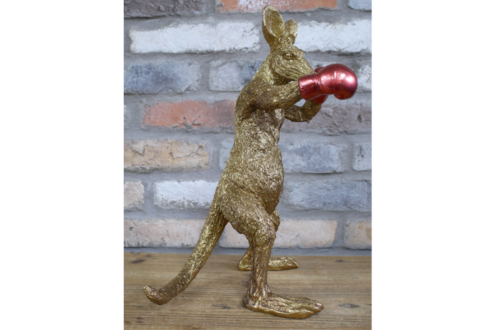 Kangaroo Boxer Resin Sculpture Gold with Red Gloves Decorative Home & office Ornament