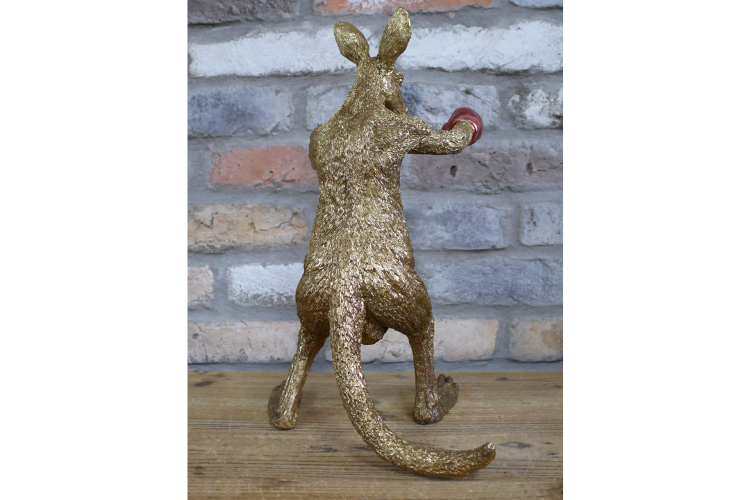 Kangaroo Boxer Resin Sculpture Gold with Red Gloves Decorative Home & office Ornament
