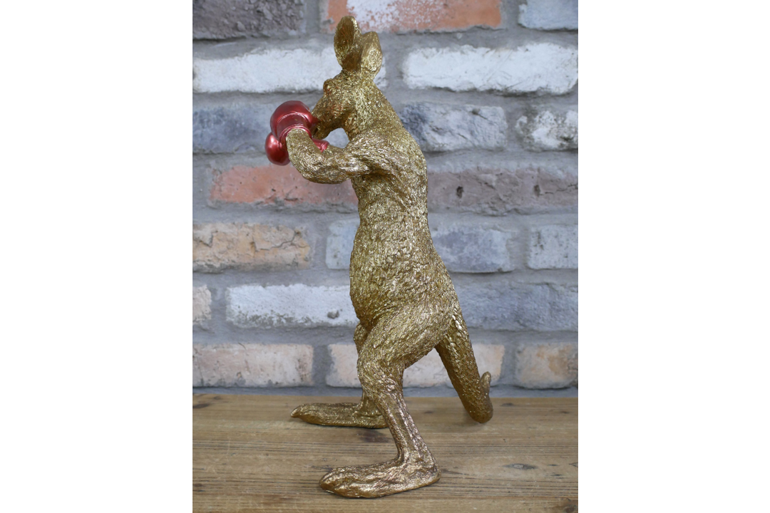 Kangaroo Boxer Resin Sculpture Gold with Red Gloves Decorative Home & office Ornament
