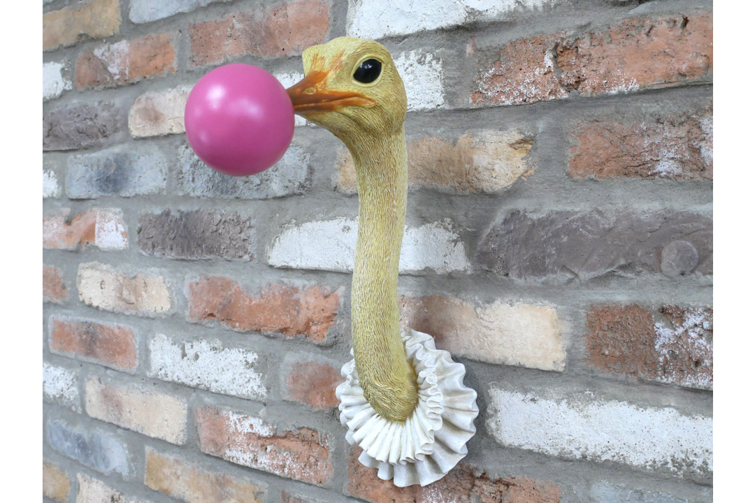Ostrich Wall Art Sculpture with Pink Bubblegum Resin – Decorative Home & Office Wall Decor